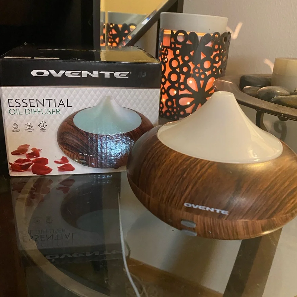 New Ovente LED Essential Oil Diffuser | Aromatherapy Humidifier | Wood Grain